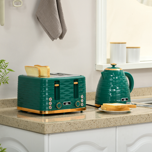 HOMCOM 1.7L Rapid Boil Kettle & 4-Slice Toaster Set – Green