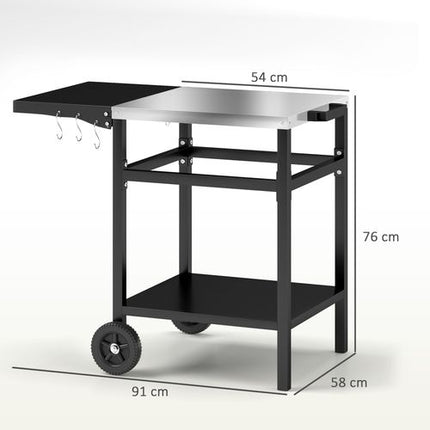 Outsunny BBQ Trolley Table with Foldable Side Table - Movable Pizza Table - Black