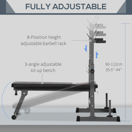 HOMCOM Adjustable Foldable Weight Bench with Barbell Rack and Dip Station