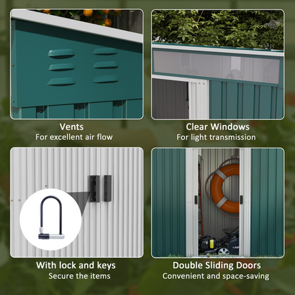 Green Metal Garden Shed 6.5 x 4FT – Lockable Storage House with Foundation for Tools