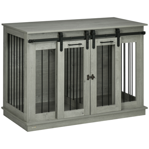 PawHut Dog Crate Furniture – Double Dog Cage for Large & Small Dogs – Grey