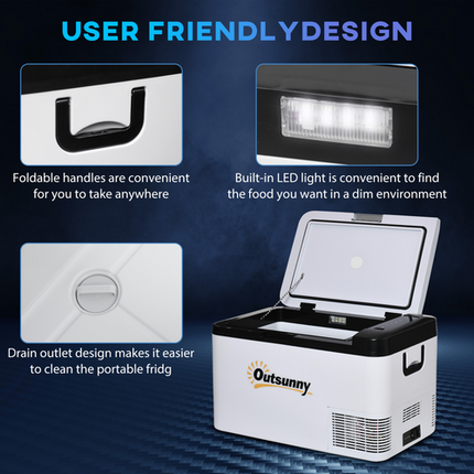 Outsunny 25L 12V Car Refrigerator – LED Light – Portable Indoor & Outdoor Use