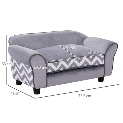 Dog & Cat Sofa Couch Bed – XS Size with Removable Sponge Cushion – Grey