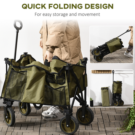 Folding Garden Camping Trolley – Collapsible Steel Cart with Folding Board – Green