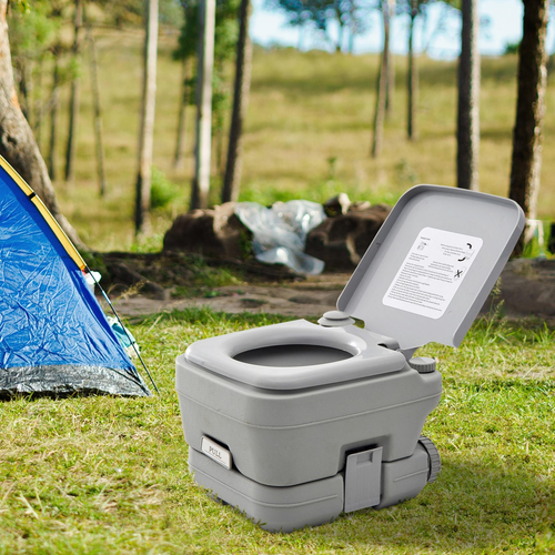 HOMCOM 10L Portable Travel Toilet for Camping – 2 Detachable Tanks – Grey