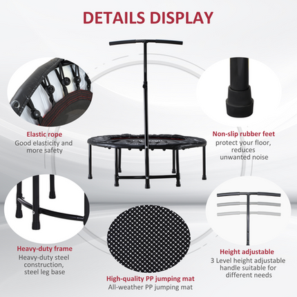 HOMCOM 40'' Mini Trampoline – Kids & Adult Rebounder with Adjustable Handle