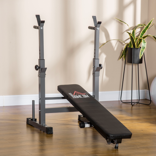HOMCOM Adjustable Foldable Weight Bench with Barbell Rack and Dip Station