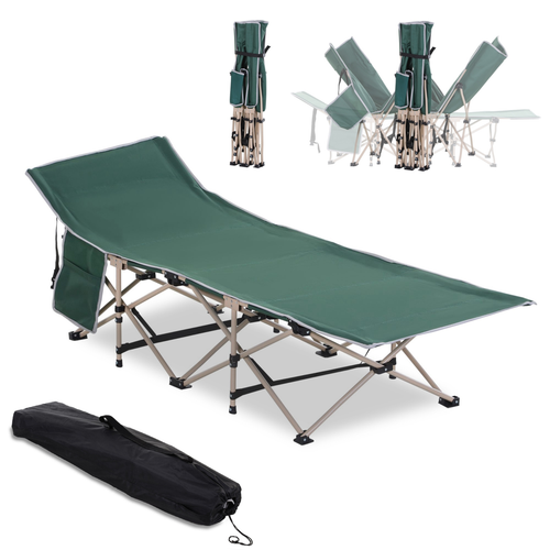 Outsunny Single Military-Style Sleeping Cot – Green Portable Camping Bed