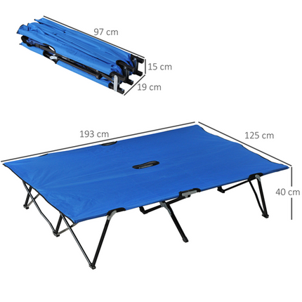 Outsunny Double Folding Camping Cot – Portable Sunbed with Carry Bag – Blue