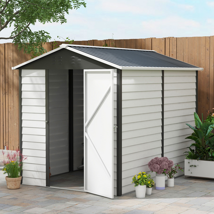Outsunny 9x6FT Galvanised Metal Garden Shed – Grey Tool Storage House for Patio
