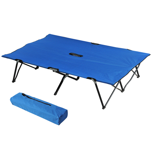 Outsunny Double Folding Camping Cot – Portable Sunbed with Carry Bag – Blue