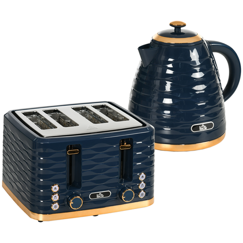 HOMCOM 1.7L Rapid Boil Kettle & 4-Slice Toaster Set – Blue