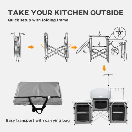 Outsunny Portable Folding Camping Kitchen – Windshield, Light Stand & Carry Bag