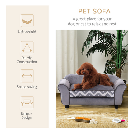 Dog & Cat Sofa Couch Bed – XS Size with Removable Sponge Cushion – Grey
