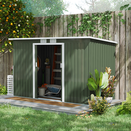 Green Corrugated Metal Garden Shed 9ft x 4.25ft with Foundation, Doors & Ventilation