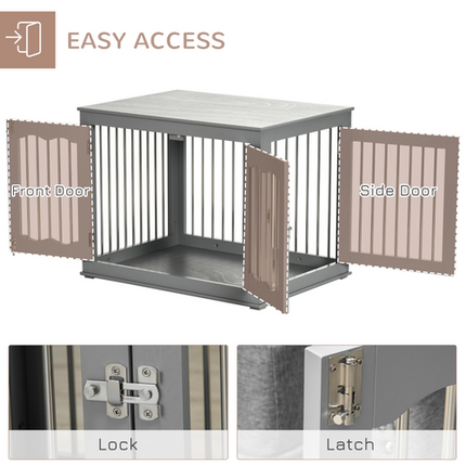 PawHut Wooden Dog Crate Furniture for Medium Dogs – Lockable Doors, Ventilated Design, 62.5 x 80.5 x 59.5 cm – Grey