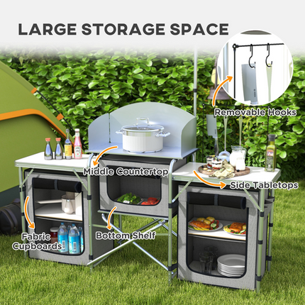 Outsunny Portable Folding Camping Kitchen – Windshield, Light Stand & Carry Bag