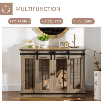 PawHut Dog Crate for Large Dogs – Double Dog Cage for Small Pets – Oak Tone