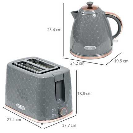 HOMCOM 1.7L Fast Boil Kettle & 2-Slice Toaster Set – Grey