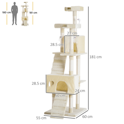 Cat Tree Furniture – Scratcher Post with Bed, Play House, Ladder & Toy for Kittens