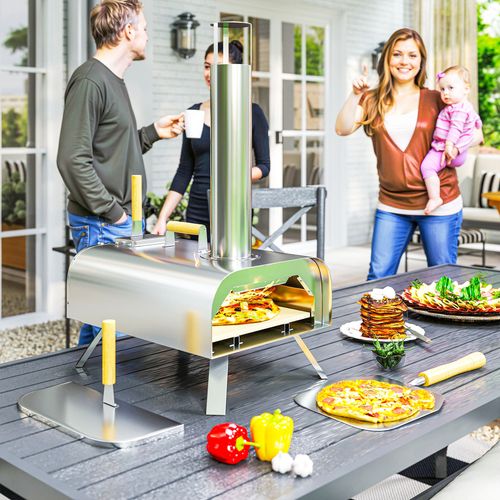 Outsunny Portable Wood Pellet Pizza Oven with Foldable Legs and 12 Inch Stone