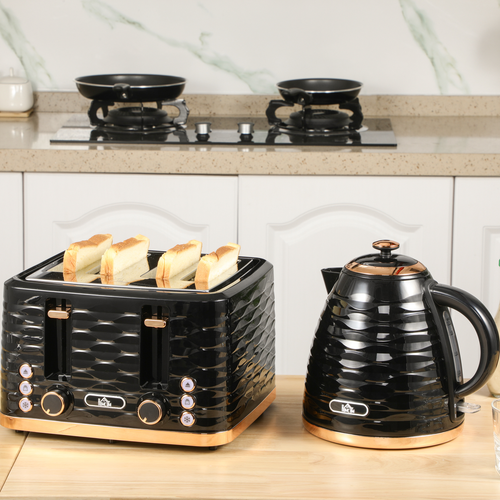 HOMCOM 1.7L Rapid Boil Kettle & 4-Slice Toaster Set – Black Edition