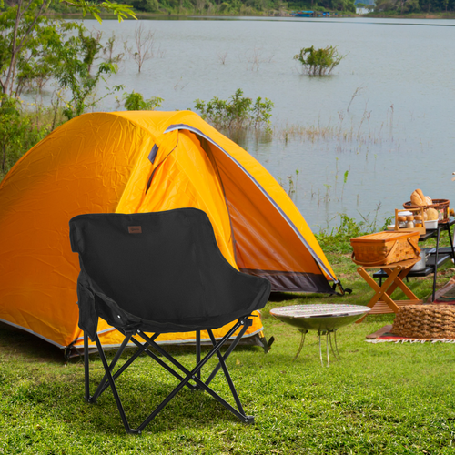 Folding Camping Chair with Carry Bag & Storage Pocket – Black