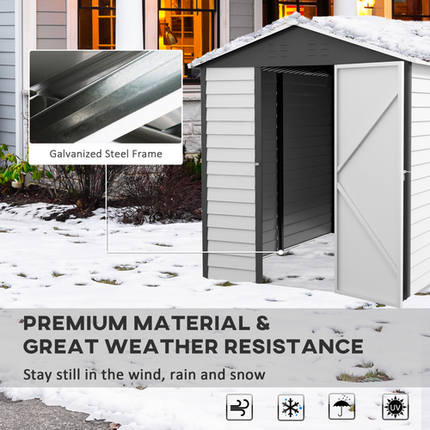 Outsunny 9x6FT Galvanised Metal Garden Shed – Grey Tool Storage House for Patio