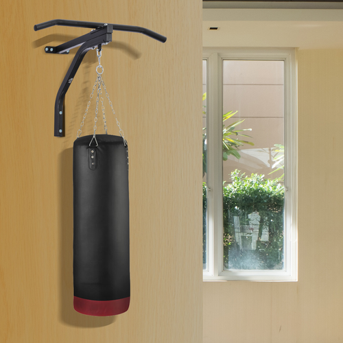 HOMCOM Heavy Duty Wall Mount Punch Bag Hanger – Steel Chain Swivel Bracket, Black