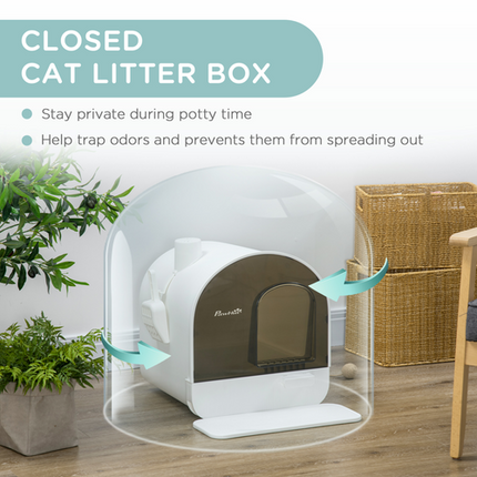 Hooded Cat Litter Tray for Kittens – Scoop, Filter, Flap Door – 43 x 44 x 47 cm