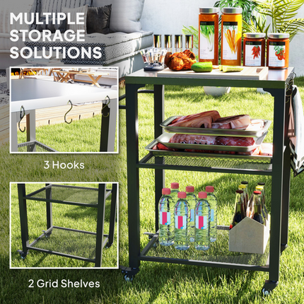 Outsunny 3-Shelf Outdoor Grill Cart Kitchen Trolley with Stainless Steel Top