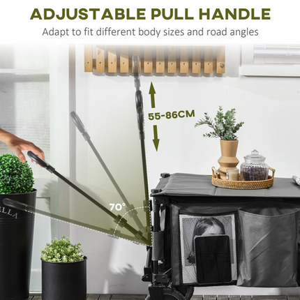 Folding Garden Camping Trolley – Collapsible Steel Cart with Folding Board – Black