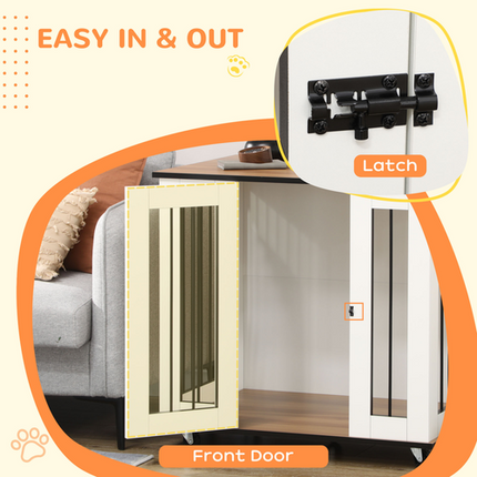 Dog Crate Furniture with Wheels – For Medium Dogs – 80 x 60 x 76.5 cm – White