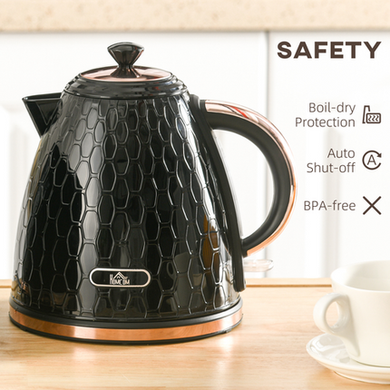 HOMCOM 1.7L Fast Boil Electric Kettle – 3000W – Auto Shut-Off – Black