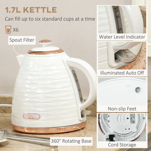 HOMCOM 1.7L Rapid Boil Kettle & 4-Slice Toaster Set – White