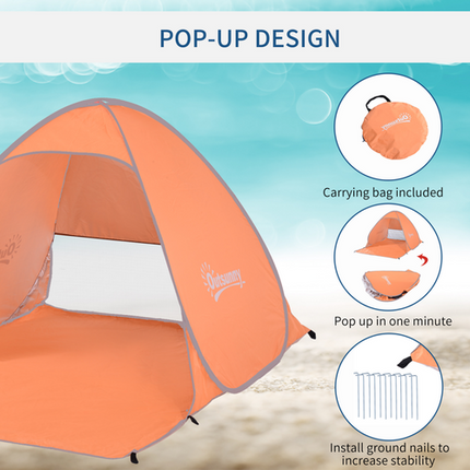 Pop-Up Beach Tent Sun Shelter – UV Protection & Instant Setup – Orange
