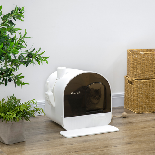 Hooded Cat Litter Tray for Kittens – Scoop, Filter, Flap Door – 43 x 44 x 47 cm