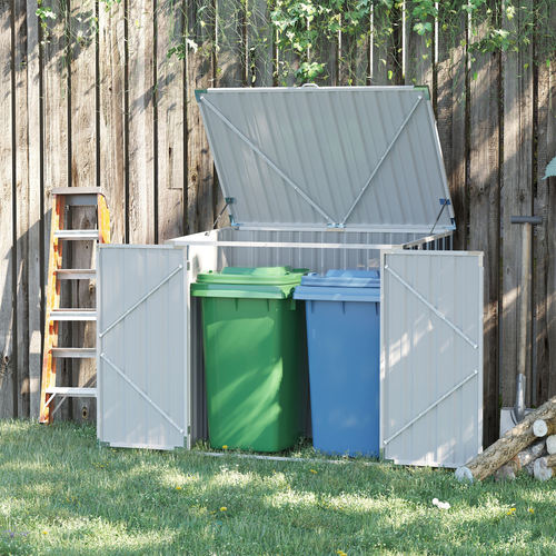 Steel 2-Bin Rubbish Storage Shed with Double Locking Doors – Outdoor Trash Can Enclosure by Outsunny