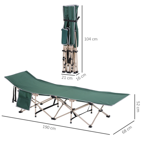Outsunny Single Military-Style Sleeping Cot – Green Portable Camping Bed