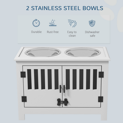 PawHut Raised Dog Bowls – Feeding Station with Stand & Storage for Large Dogs – White