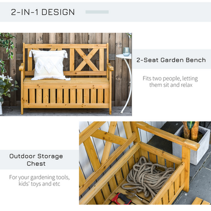 2-Seater Wooden Garden Storage Bench – Patio Deck Box with Hidden Compartment for Outdoor Seating