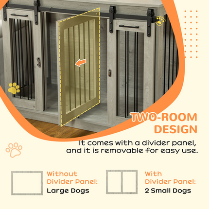 PawHut Dog Crate Furniture – Double Dog Cage for Large & Small Dogs – Grey
