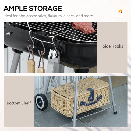 Outsunny BBQ Charcoal Smoker Grill Trolley with 2 Wheels and Utensil Holders