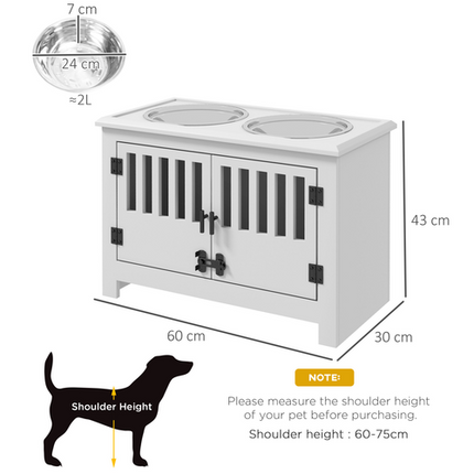 PawHut Raised Dog Bowls – Feeding Station with Stand & Storage for Large Dogs – White