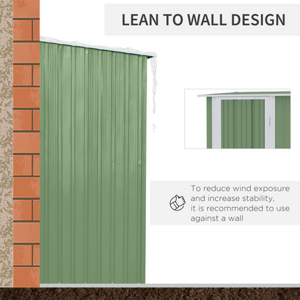 Green Metal Garden Shed 142x84x189 cm – Sloped Roof, Lockable Door, Outdoor Storage Unit
