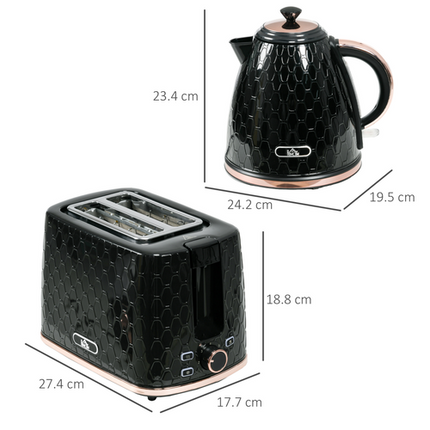 HOMCOM 1.7L Fast Boil Kettle & 2-Slice Toaster Set – Black
