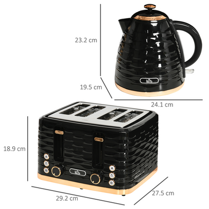 HOMCOM 1.7L Rapid Boil Kettle & 4-Slice Toaster Set – Black Edition
