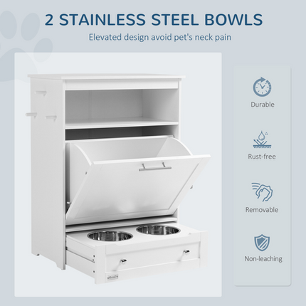PawHut Pet Feeder Station – Dog & Cat Food Storage Cabinet with Feeding Bowls