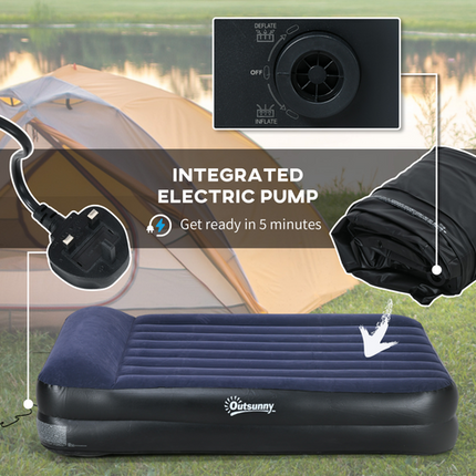 Outsunny Queen Inflatable Mattress – Electric Pump & Built-In Pillow Included