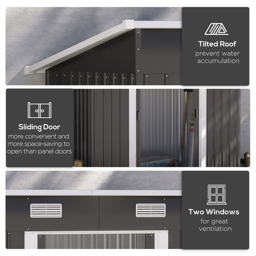 Black Metal Garden Tool Shed 6.8 x 4.3ft – Backyard Outdoor Storage Cabinet